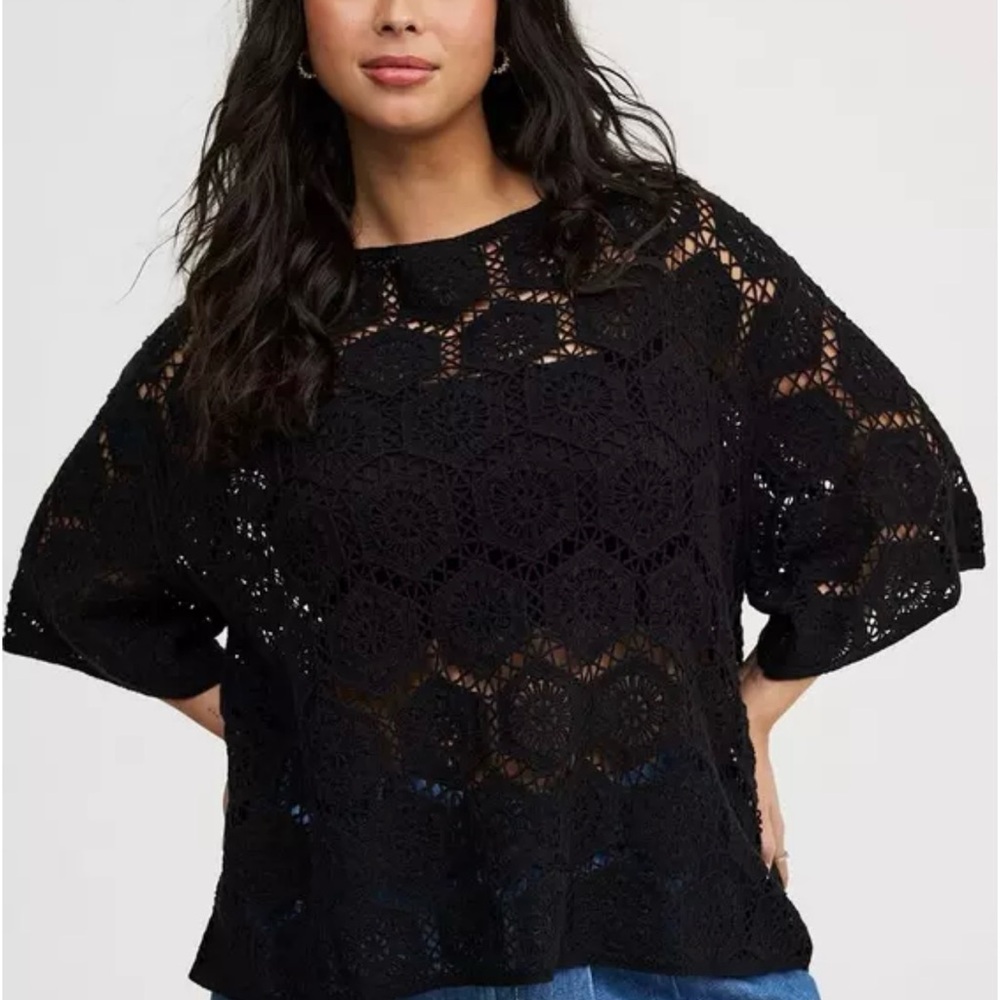 Torrid Black Crochet Lace Blouse